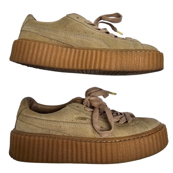 Puma x Fenty Rihanna Tan Brown Creeper Suede Leather Platform Sneakers Size 7 - Picture 4 of 10